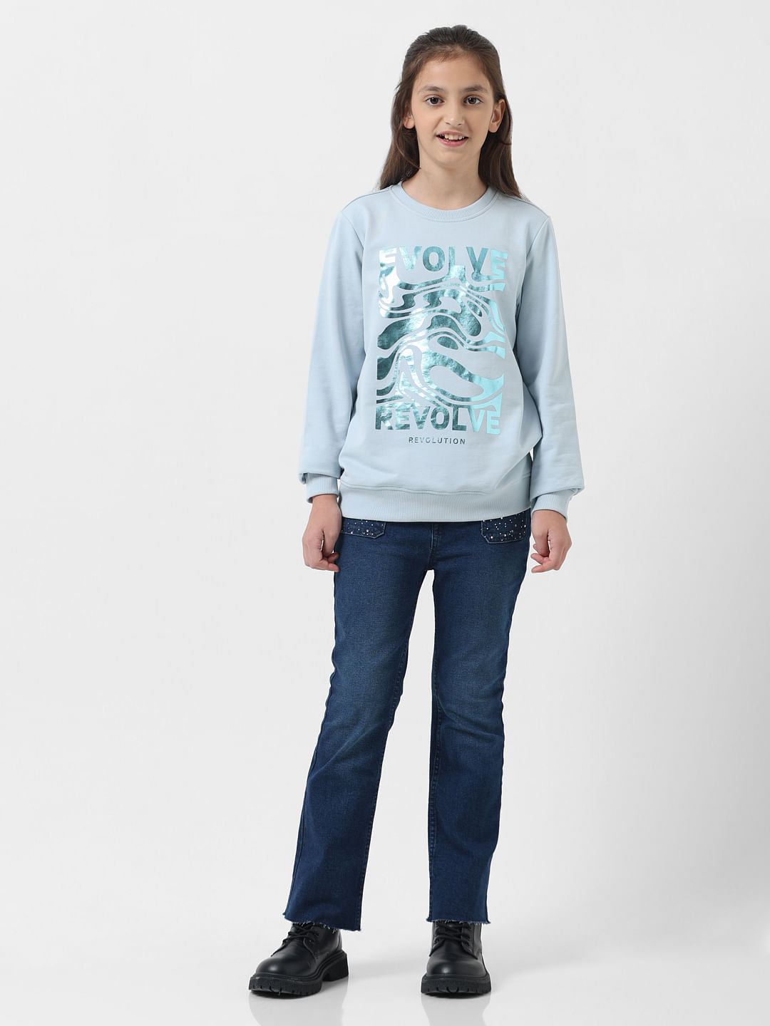 Girl Blue Graphic Print Sweatshirt