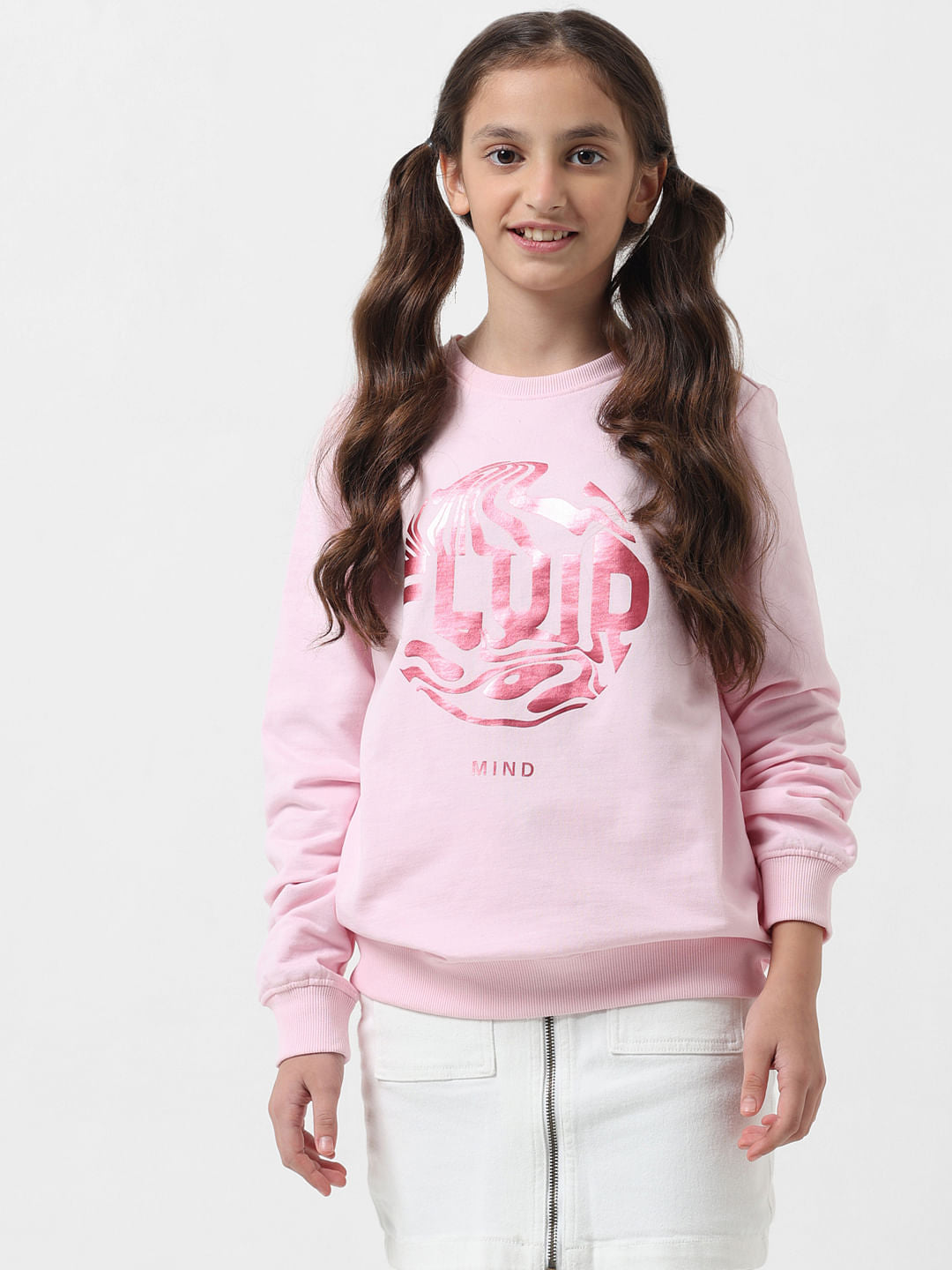 Girl Pink Graphic Print Sweatshirt