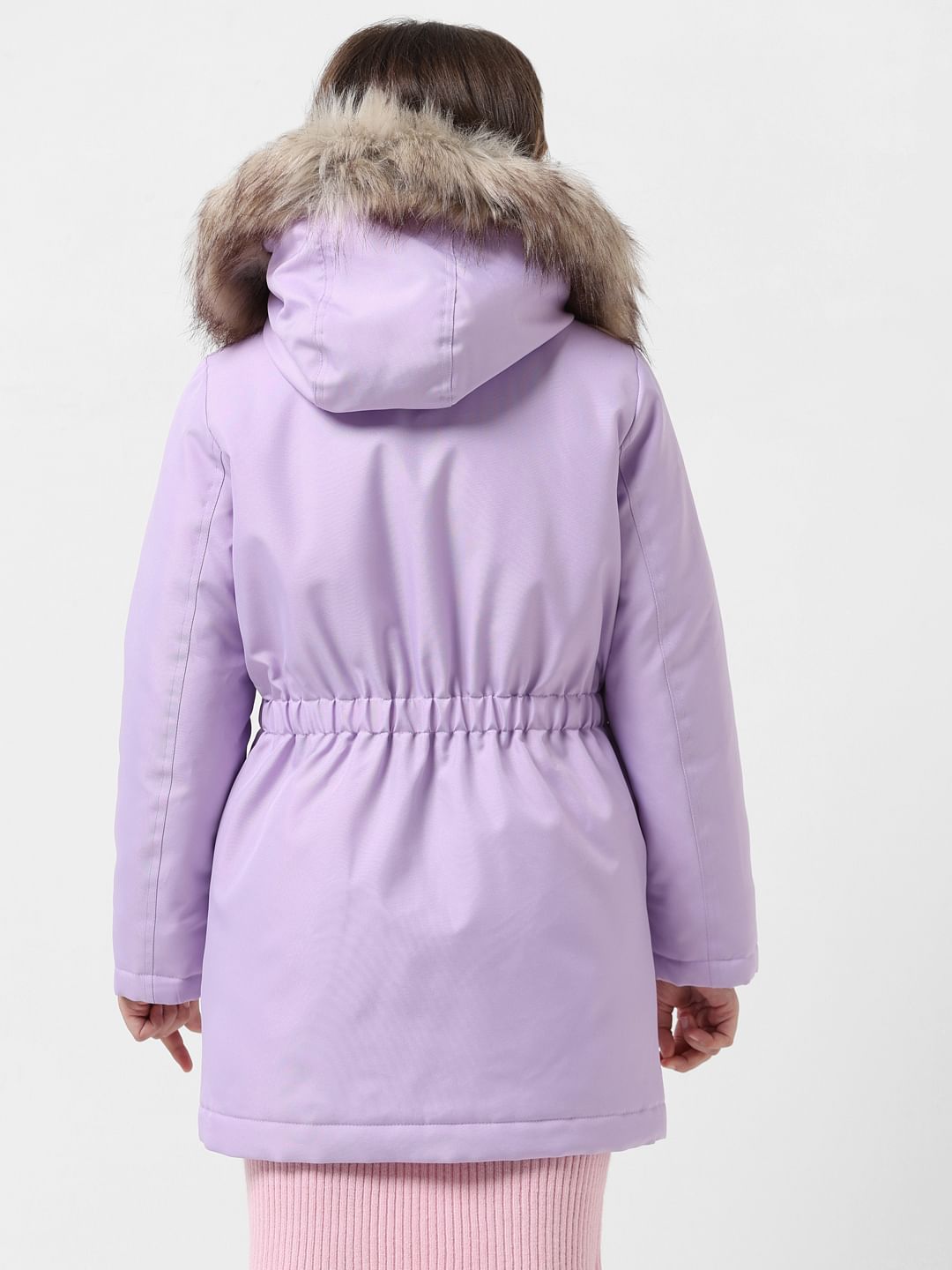 Girl Purple Faux Fur Hooded Parka Jacket