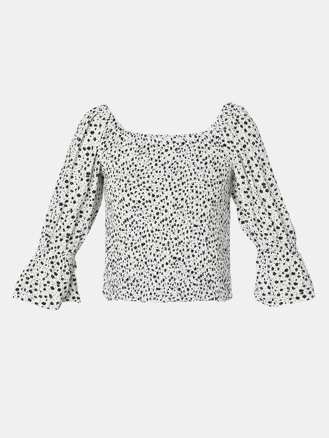 White Floral Smocked Top