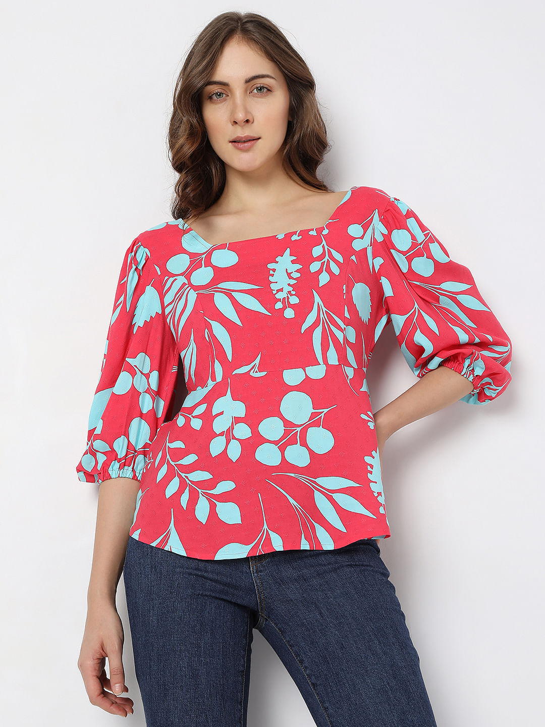 Fuchsia Printed Peplum Top