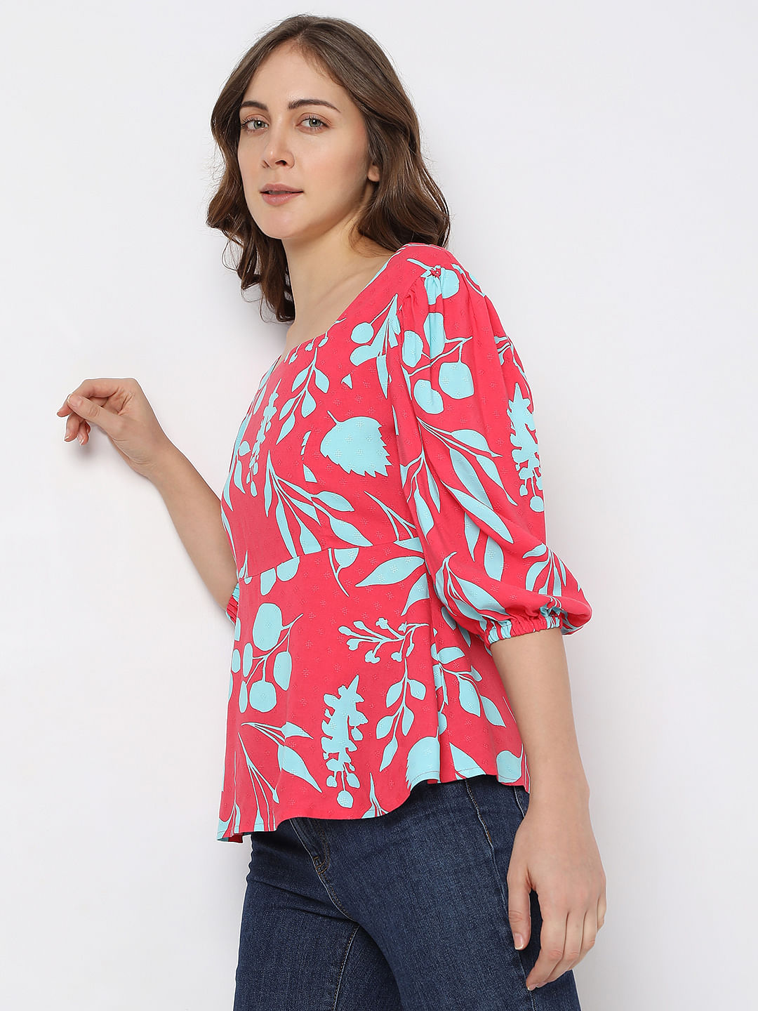 Fuchsia Printed Peplum Top