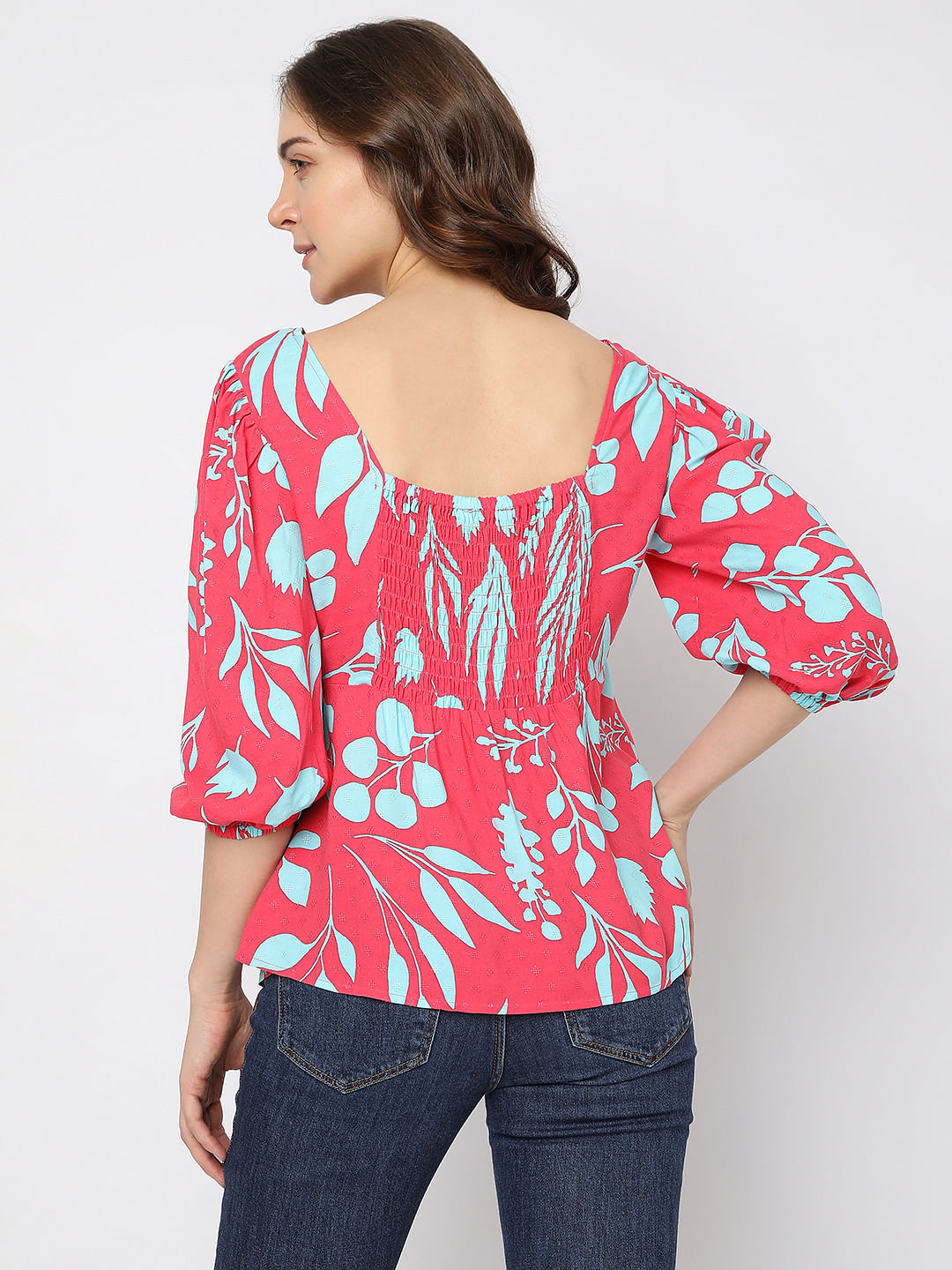 Fuchsia Printed Peplum Top