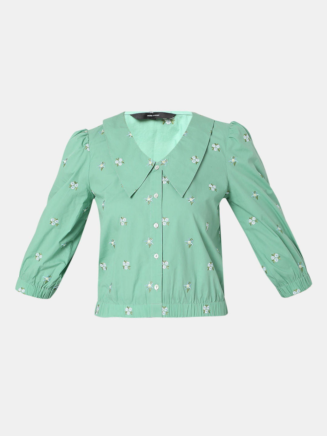 Green Cropped Floral Top