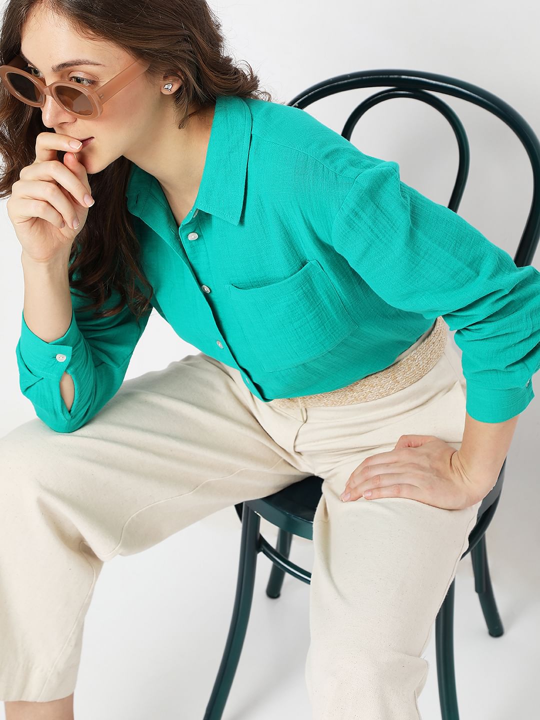 Green Drop Shoulder Shirt