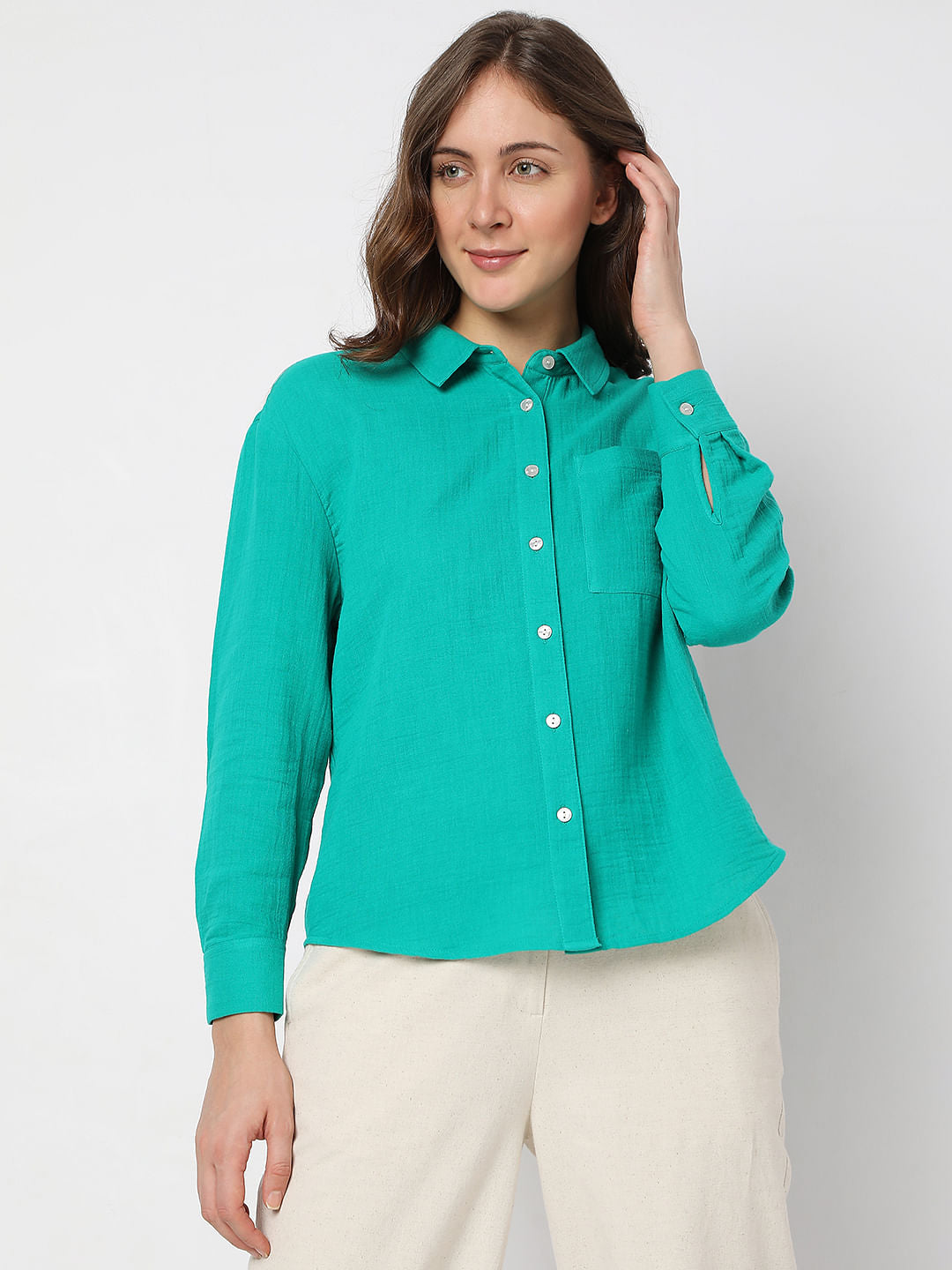Green Drop Shoulder Shirt