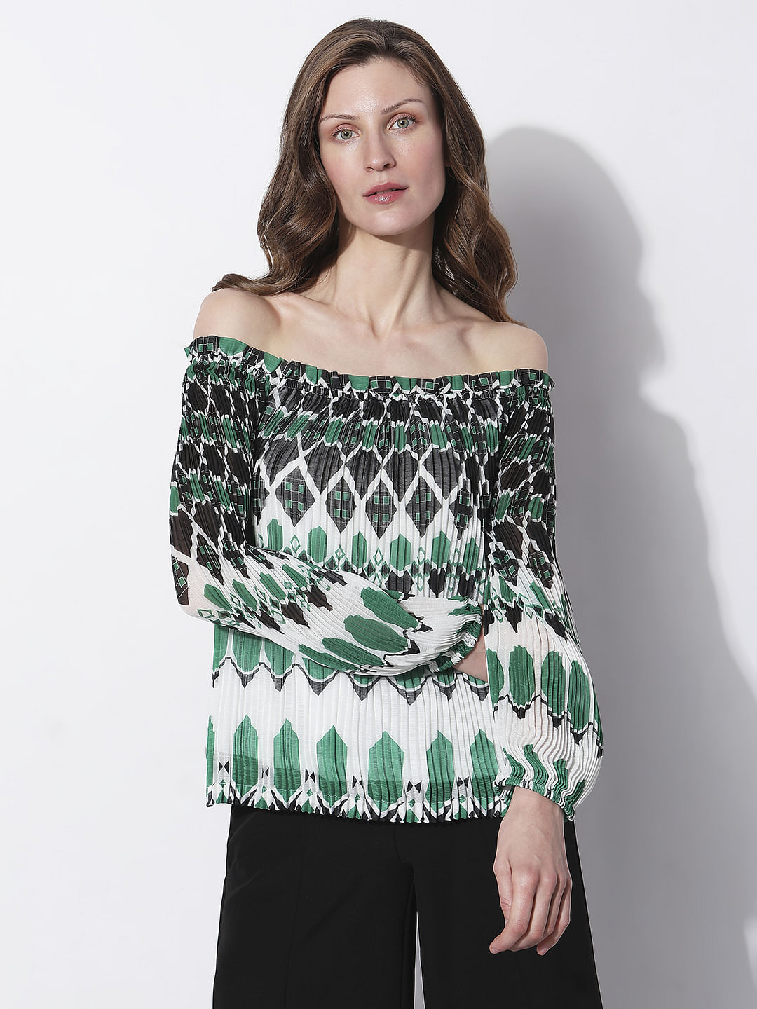 Green Geometric Print Top