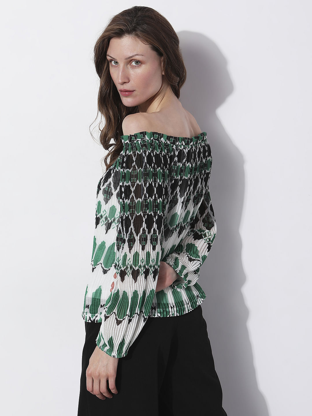 Green Geometric Print Top