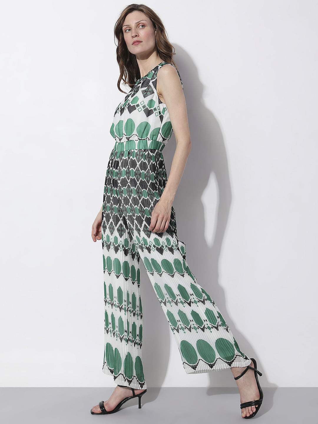 Green Geometric Print Jumpsuit
