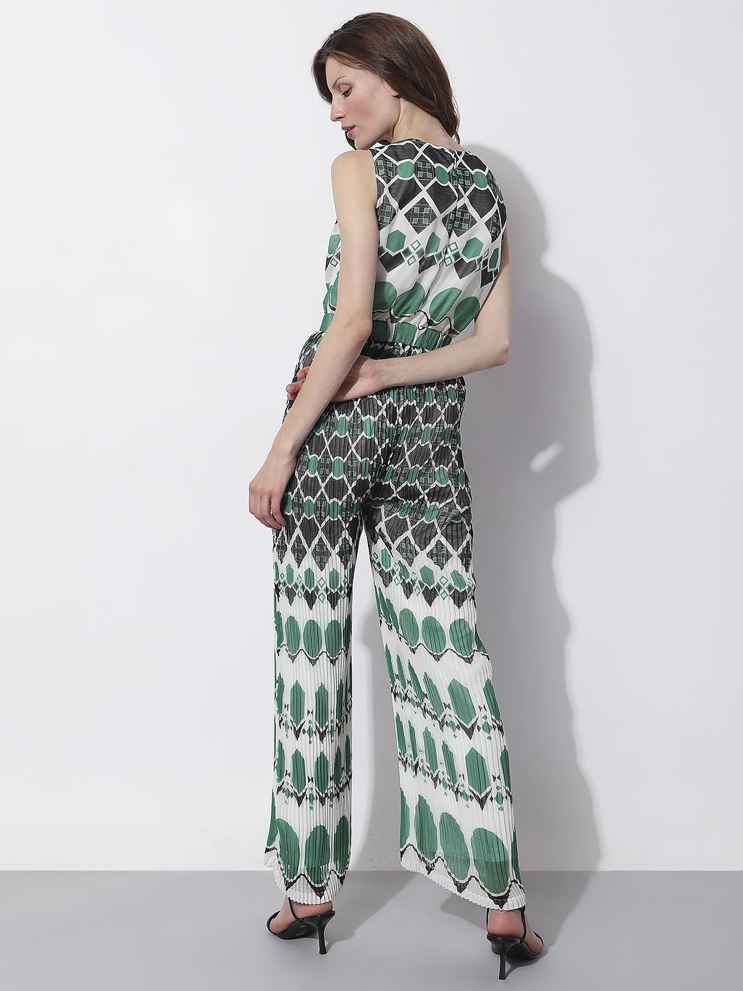 Green Geometric Print Jumpsuit