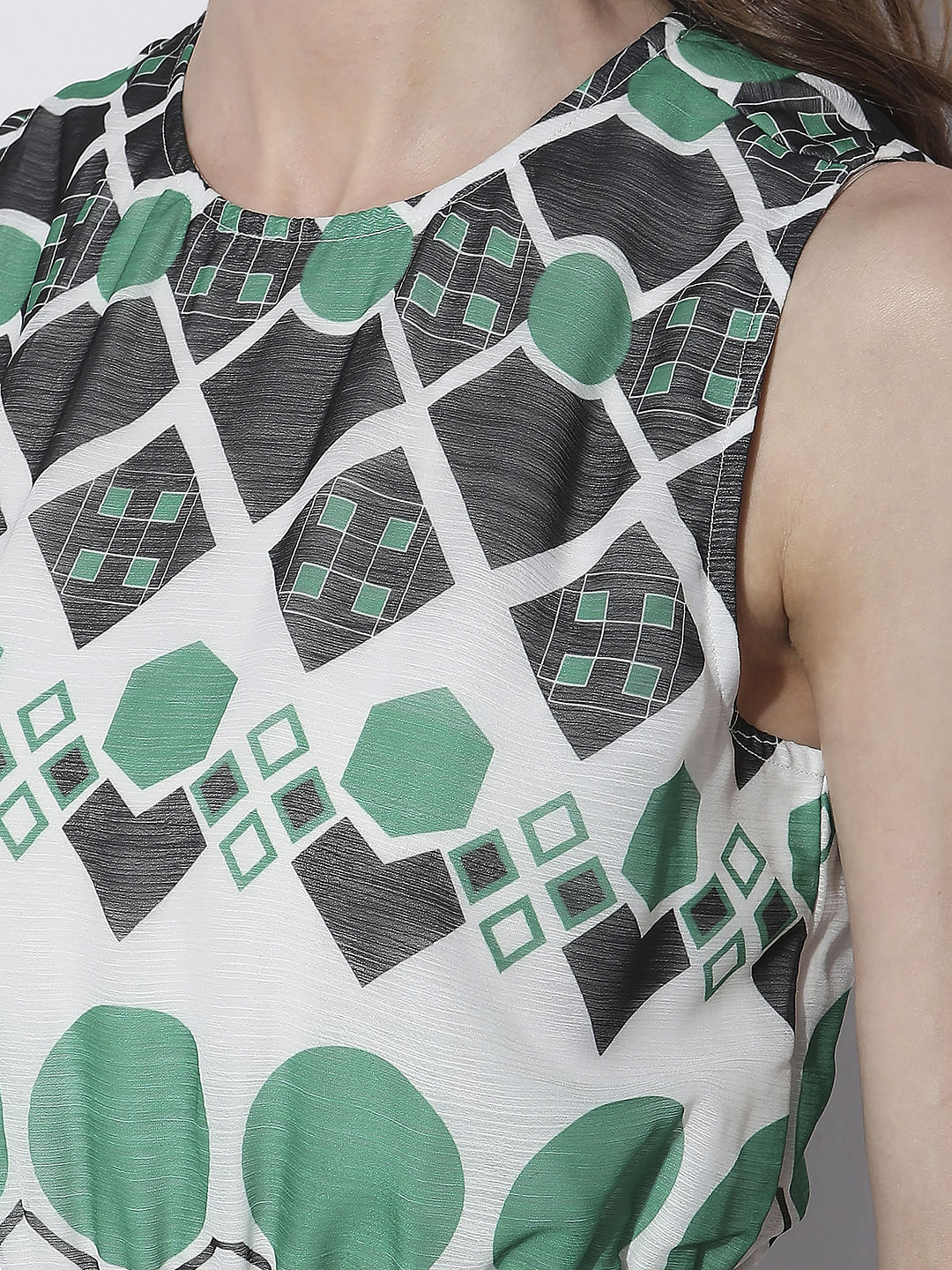 Green Geometric Print Jumpsuit