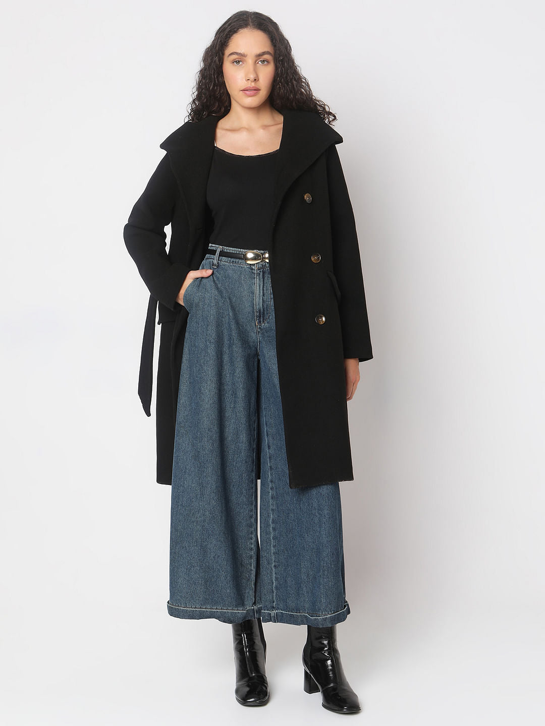 Black Double-Breasted Long Coat