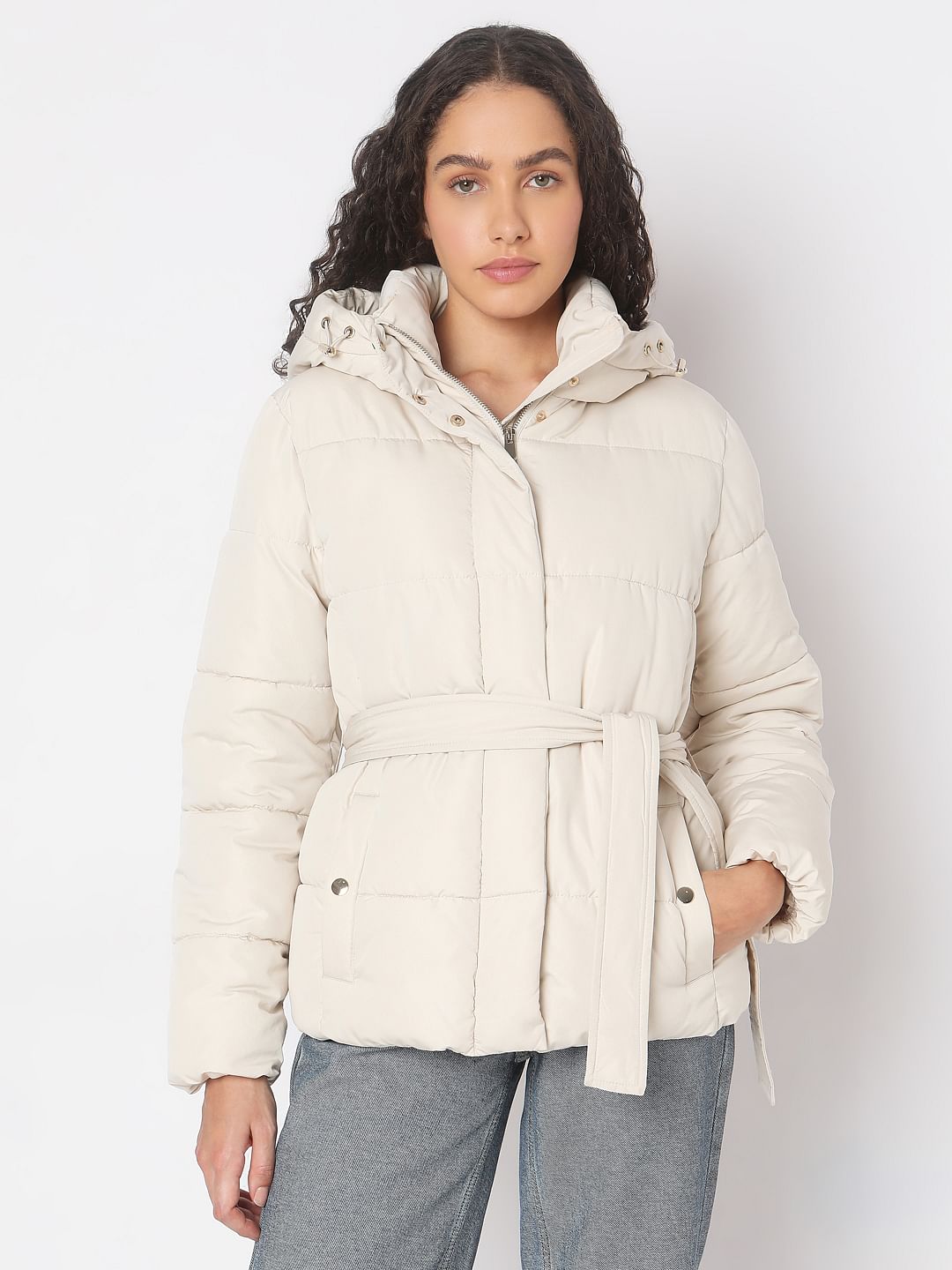 Beige Hooded Puffer Jacket