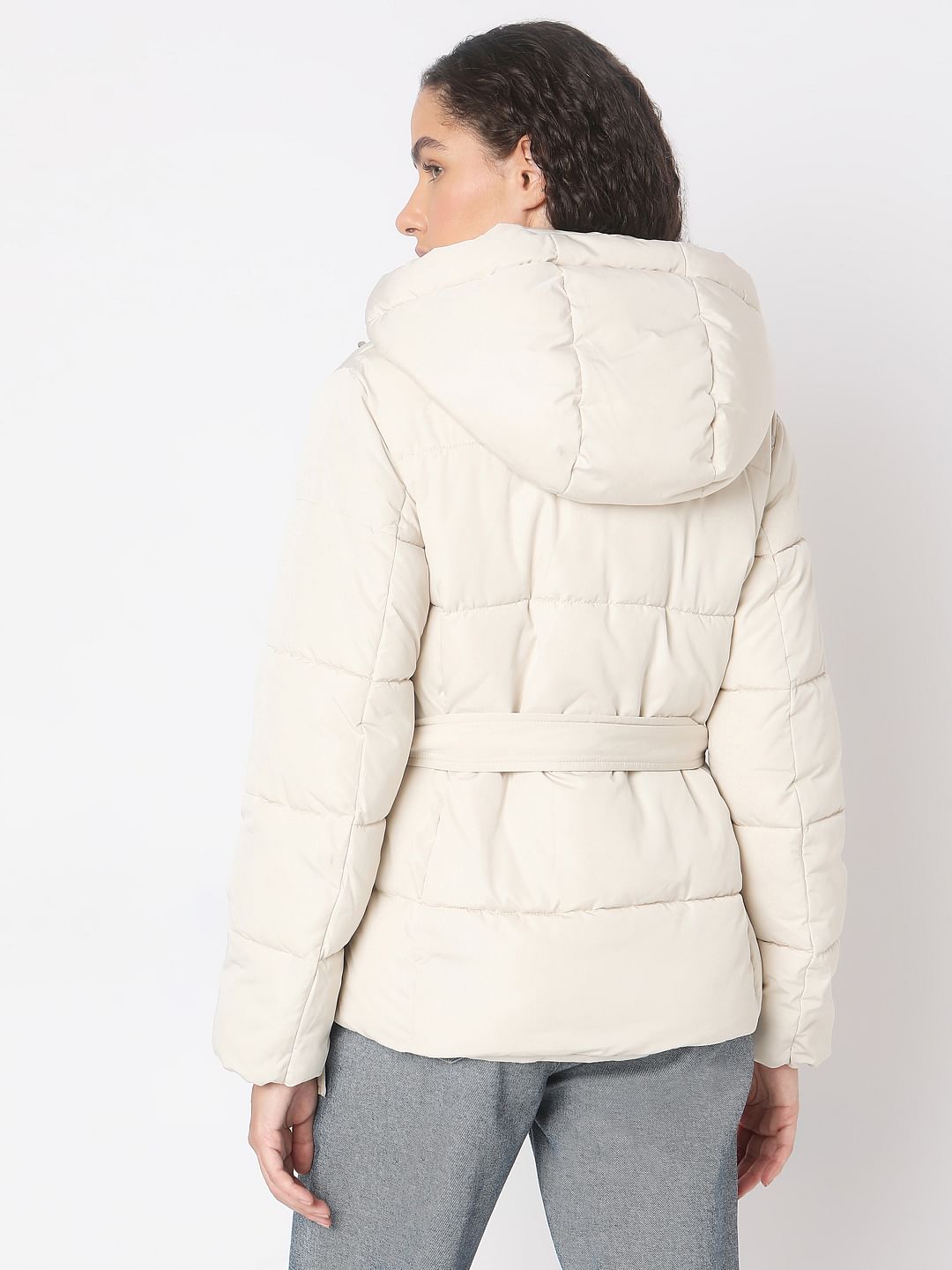 Beige Hooded Puffer Jacket