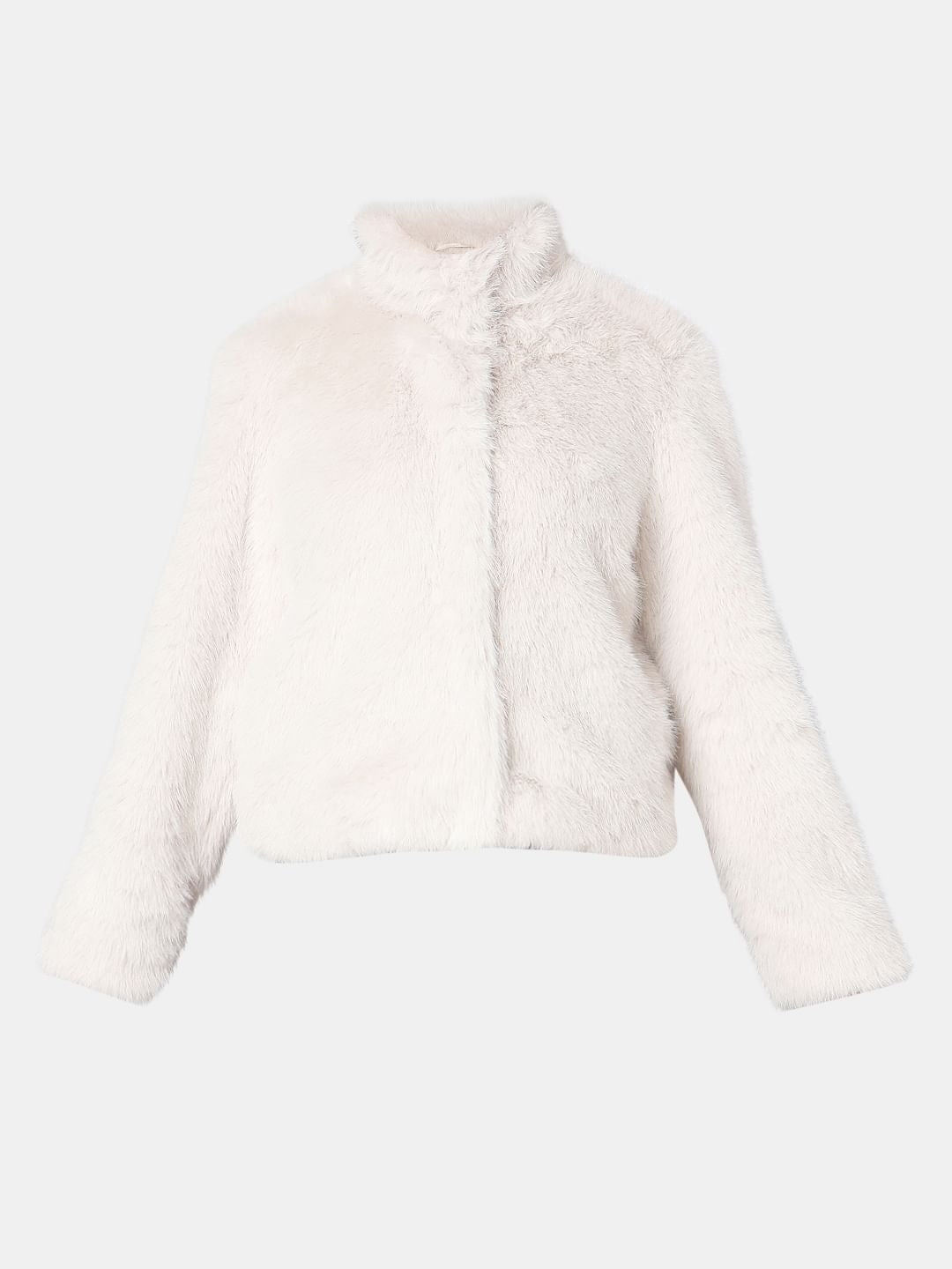 Beige Furry Hooded Short Jacket