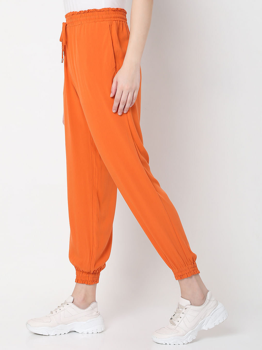 Orange Mid Rise Cargo Pants