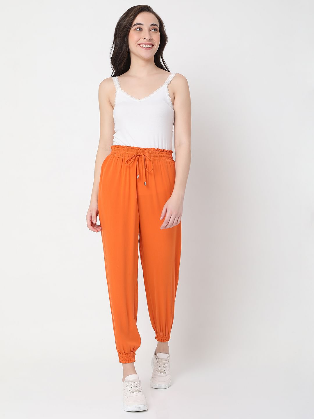 Orange Mid Rise Cargo Pants