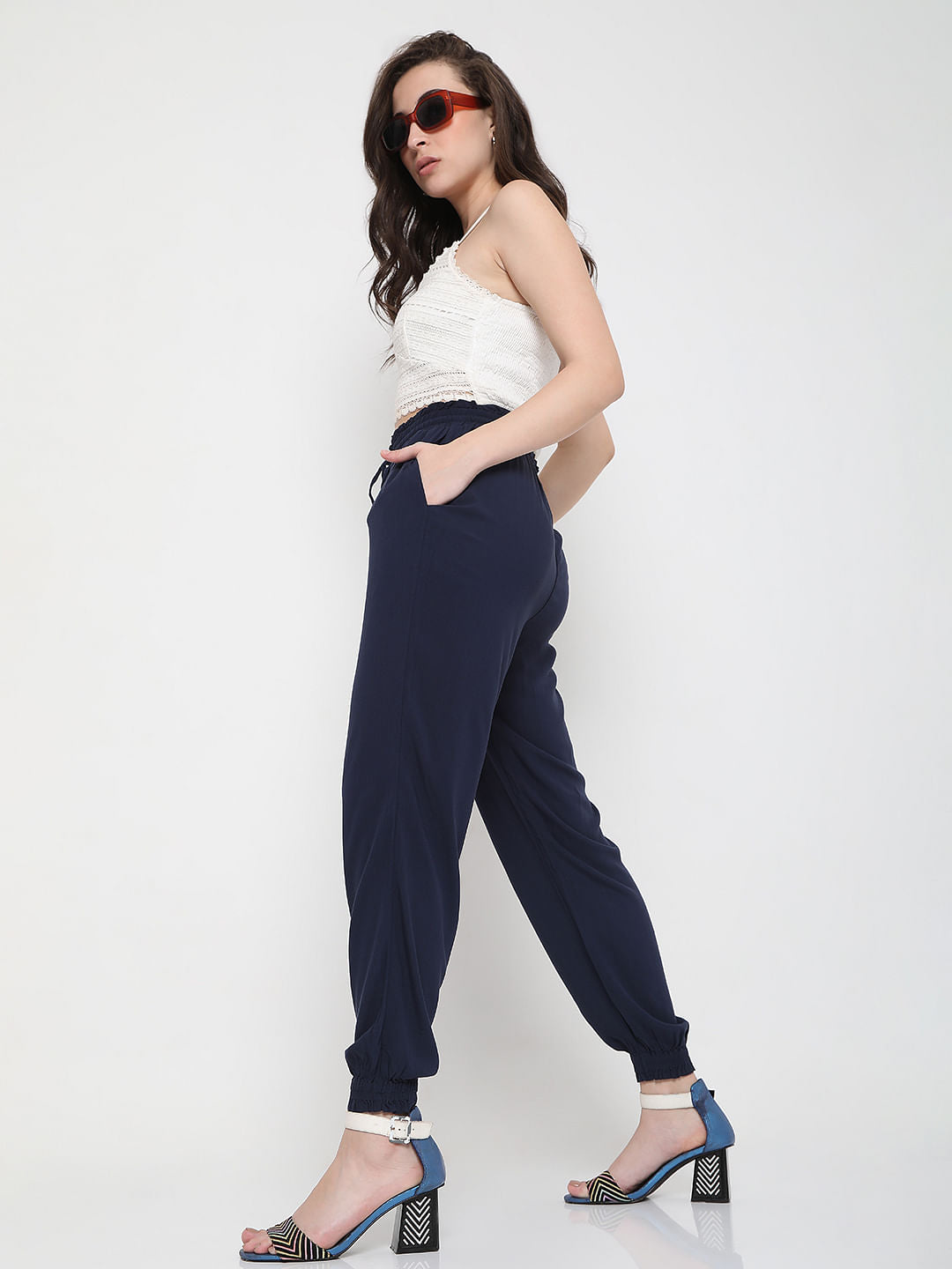 Navy Blue Mid Rise Cargo Pants