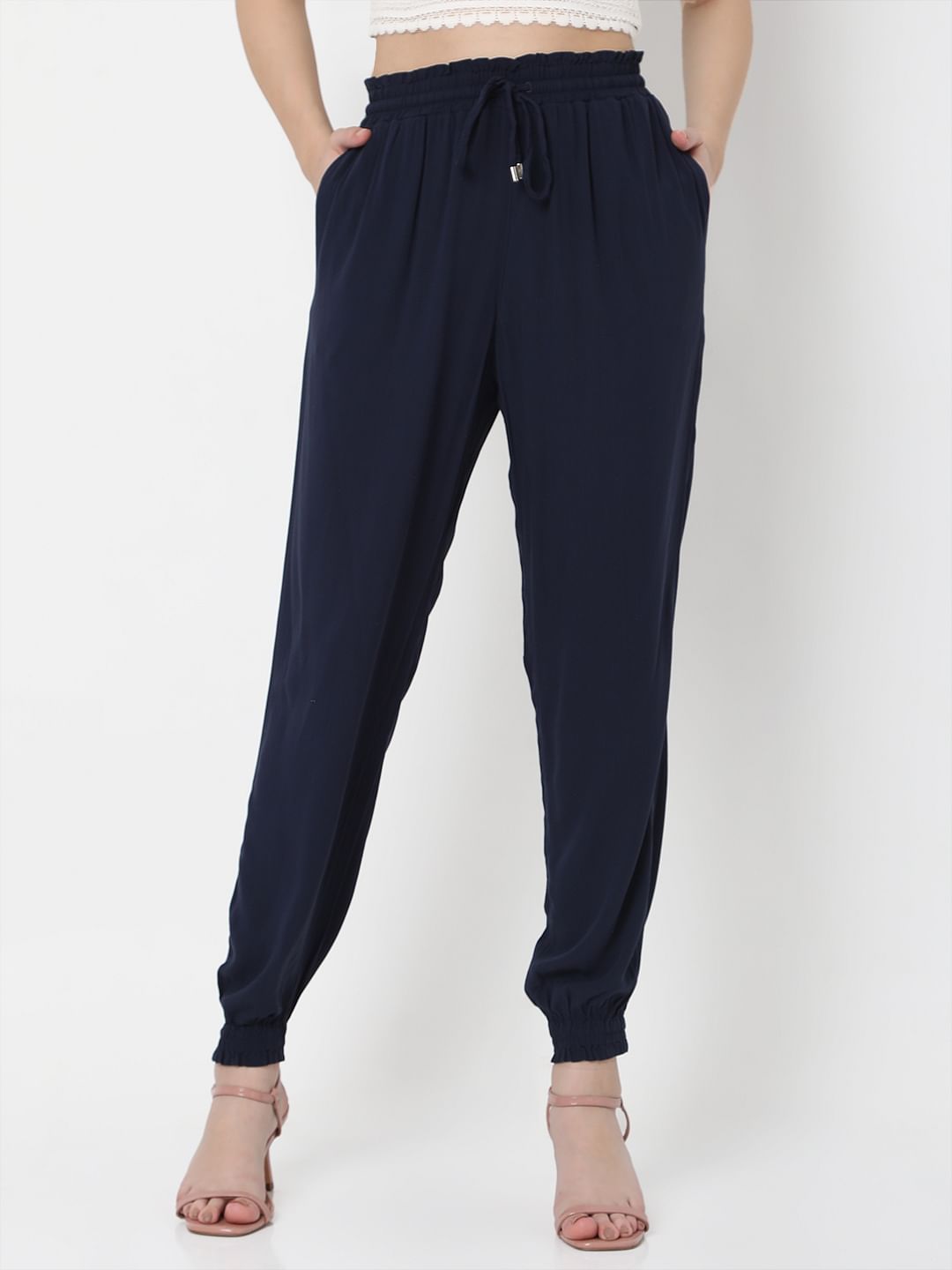 Navy Blue Mid Rise Cargo Pants