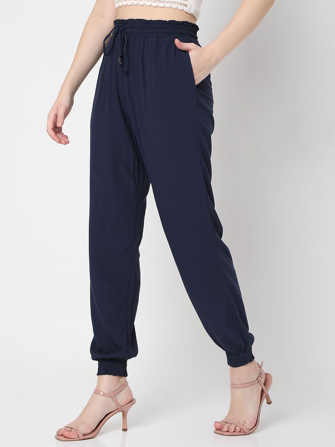 Navy Blue Mid Rise Cargo Pants