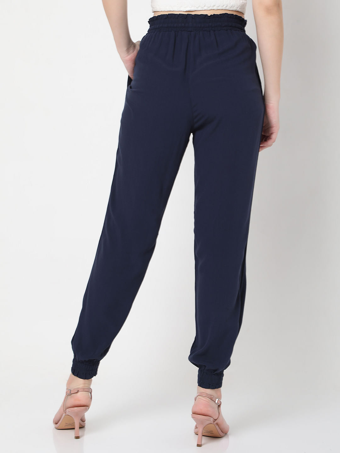Navy Blue Mid Rise Cargo Pants