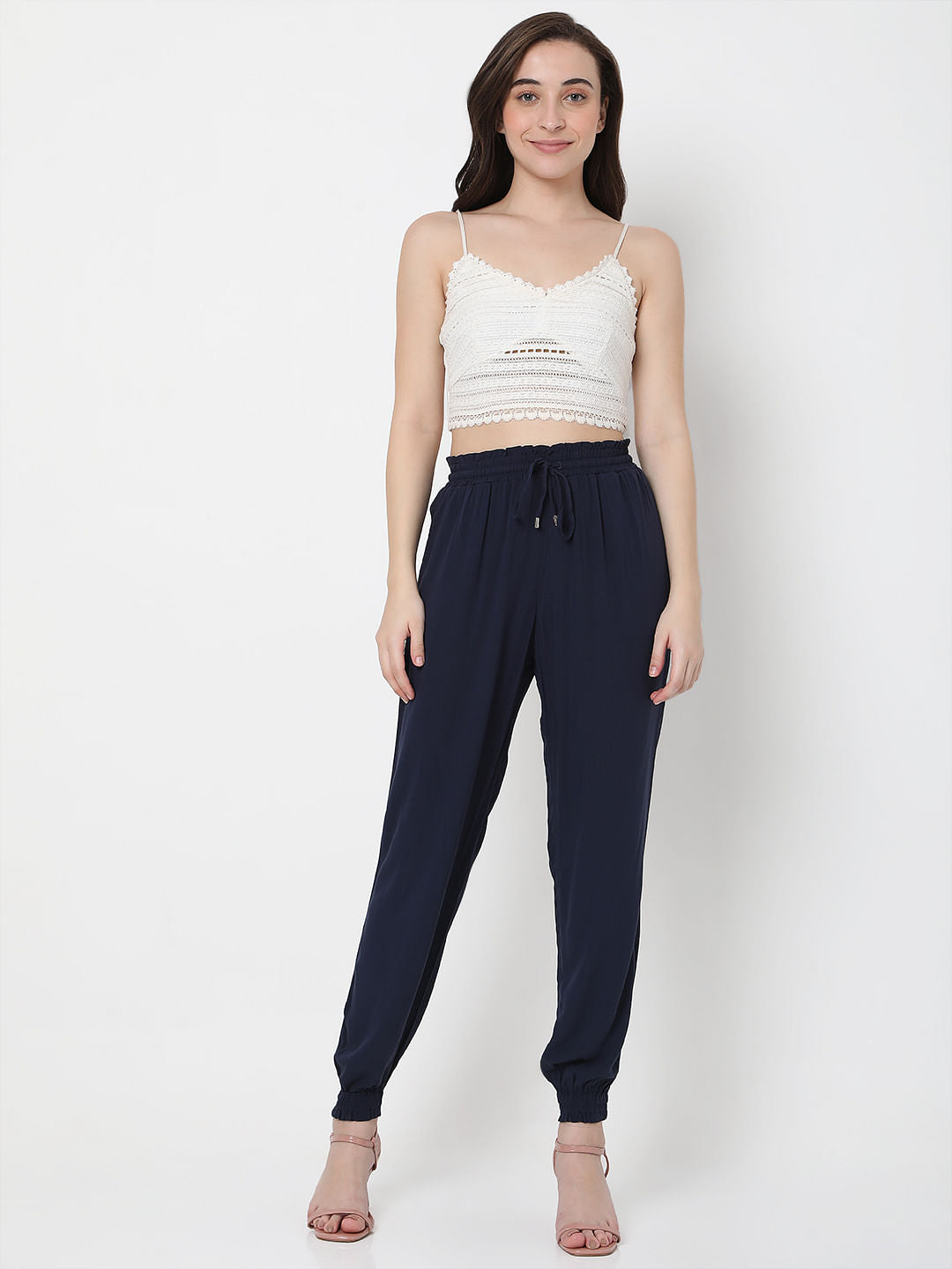 Navy Blue Mid Rise Cargo Pants