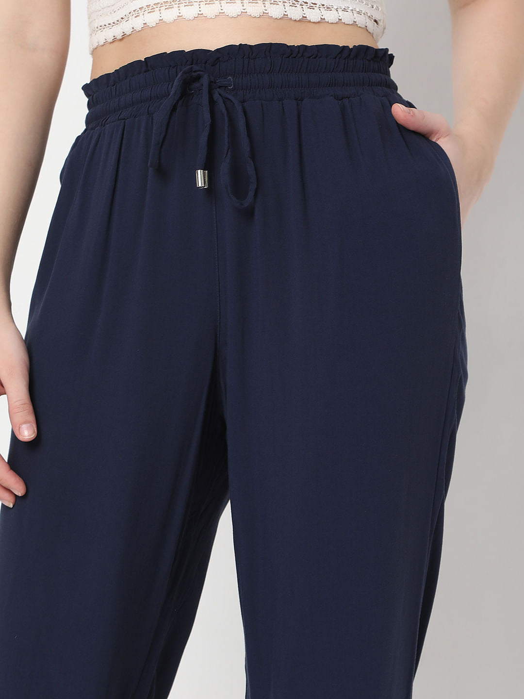 Navy Blue Mid Rise Cargo Pants