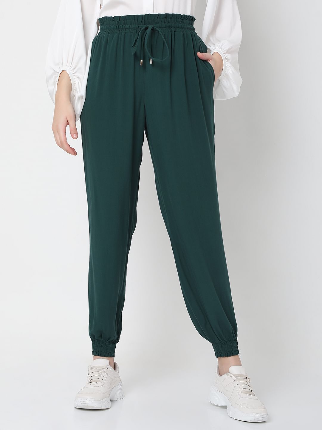 Dark Green Mid Rise Cargo Pants