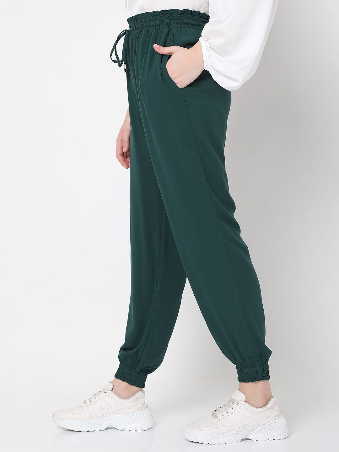 Dark Green Mid Rise Cargo Pants