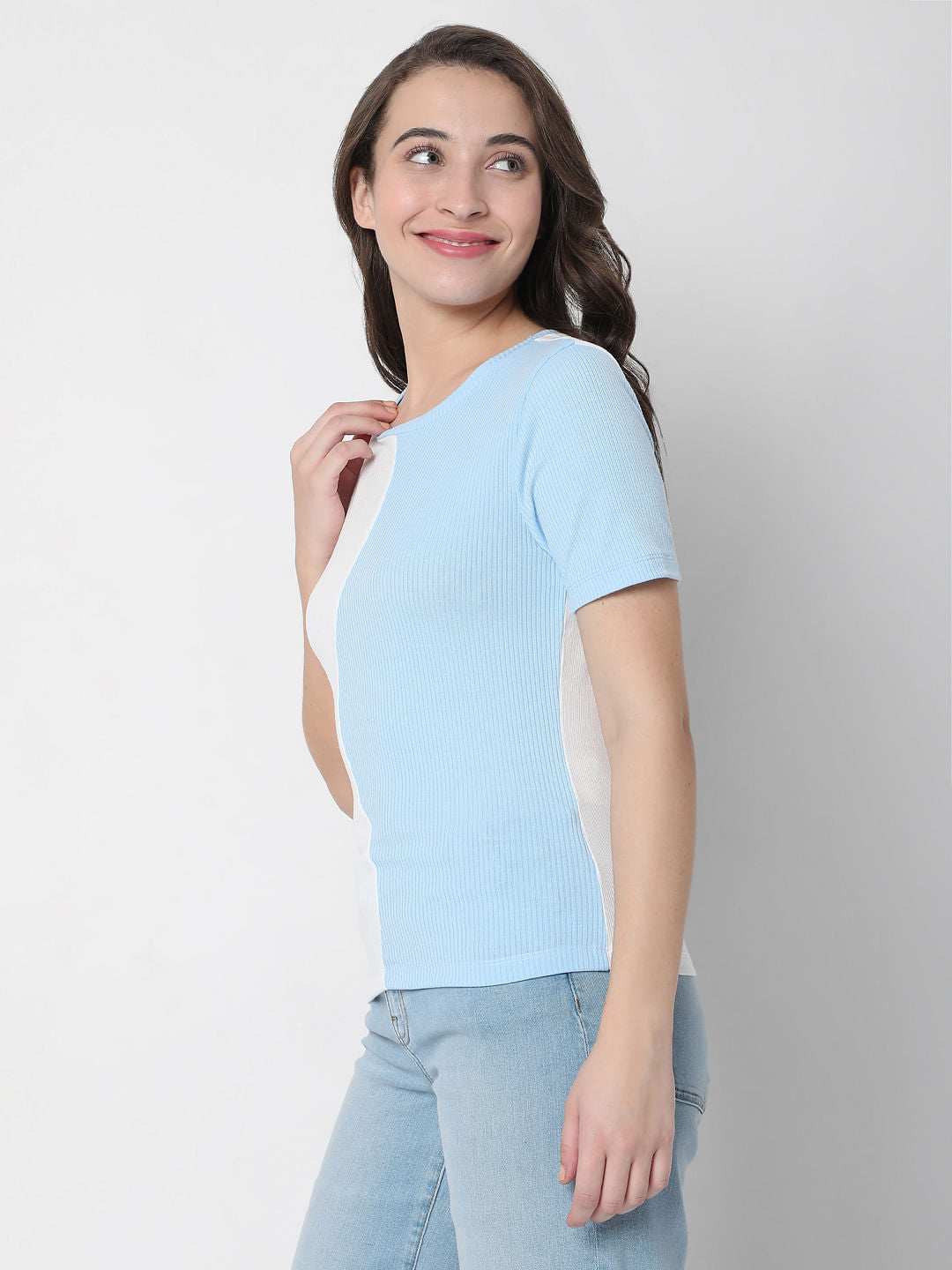 White Colourblocked Knit Top