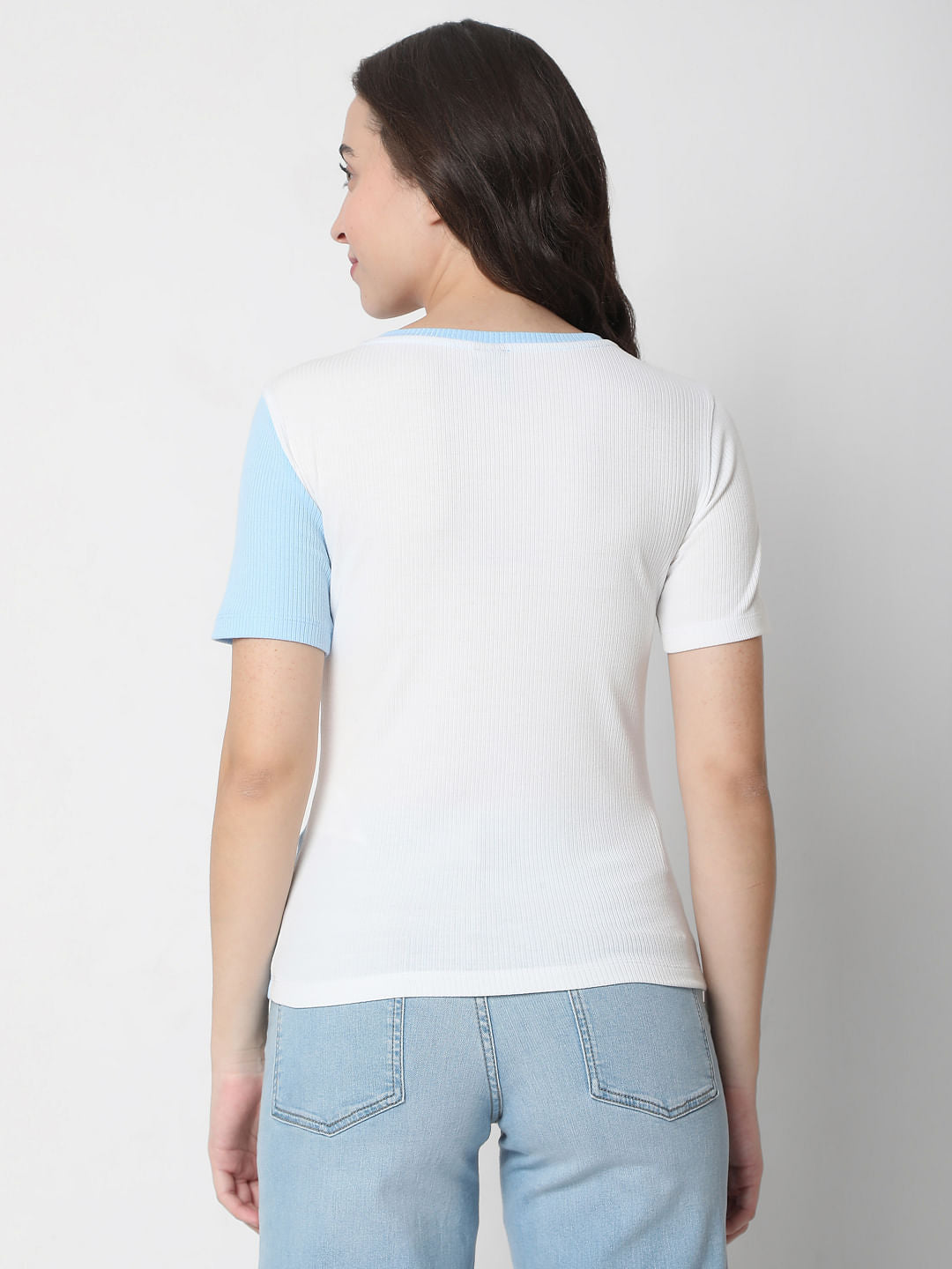 White Colourblocked Knit Top