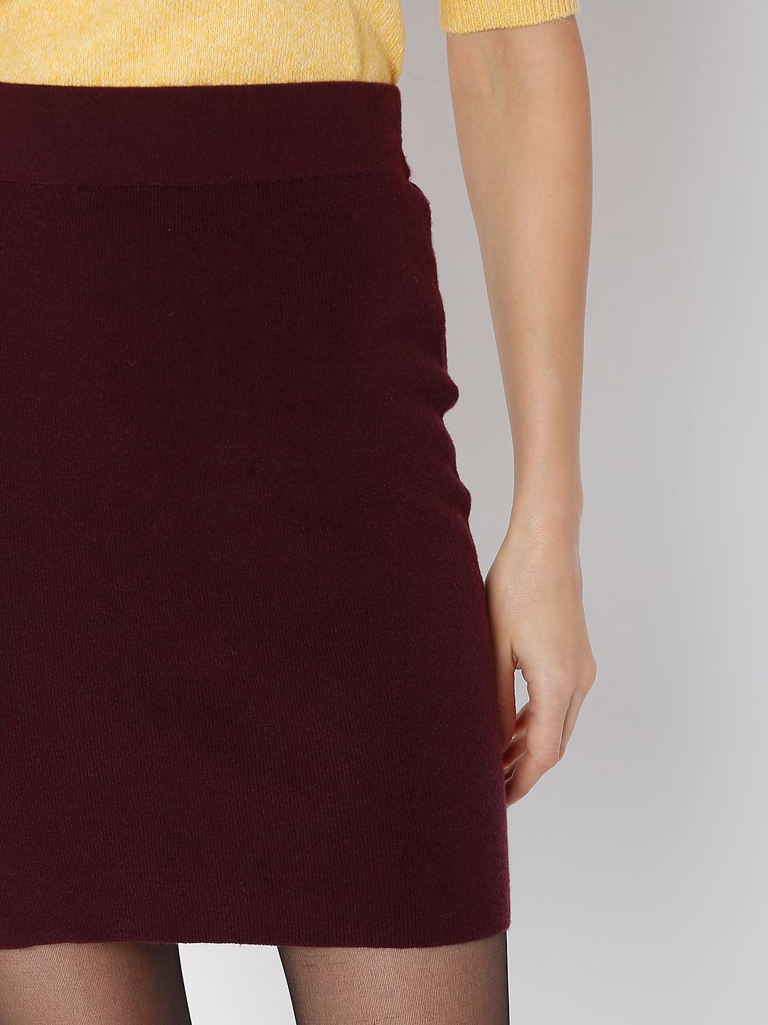 Wine High Rise Bodycon Skirt