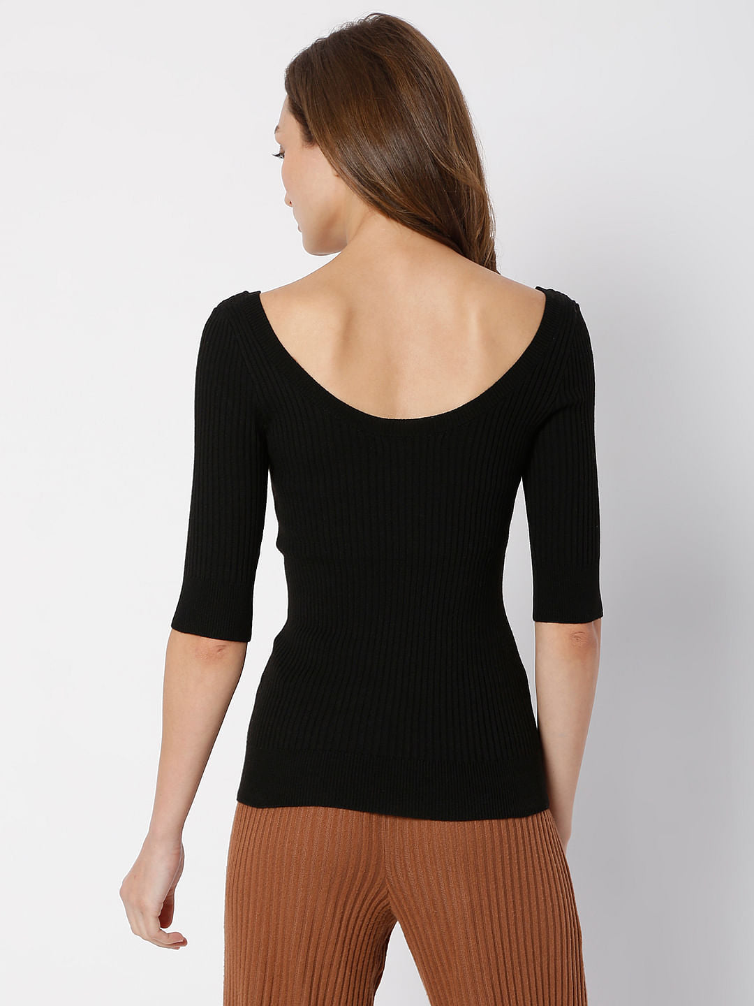 Black Ribbed Knit Top