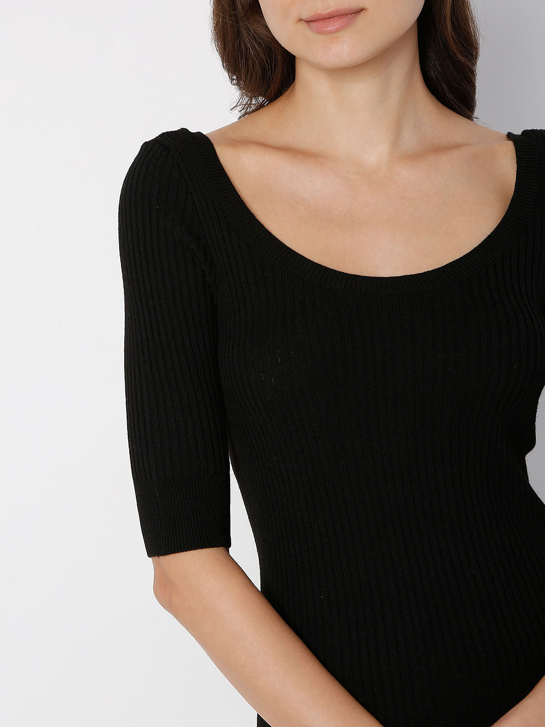 Black Ribbed Knit Top