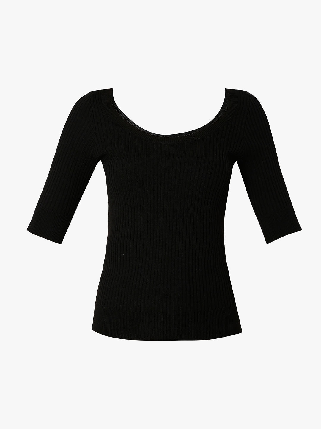 Black Ribbed Knit Top