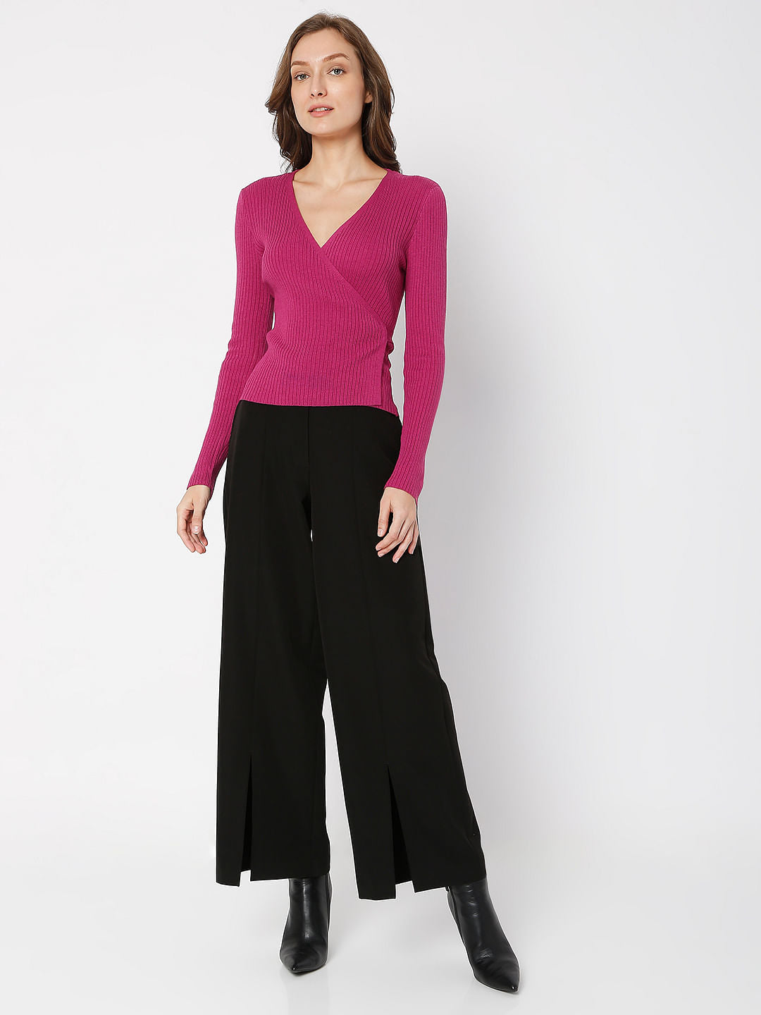 Pink Ribbed Wrap Top