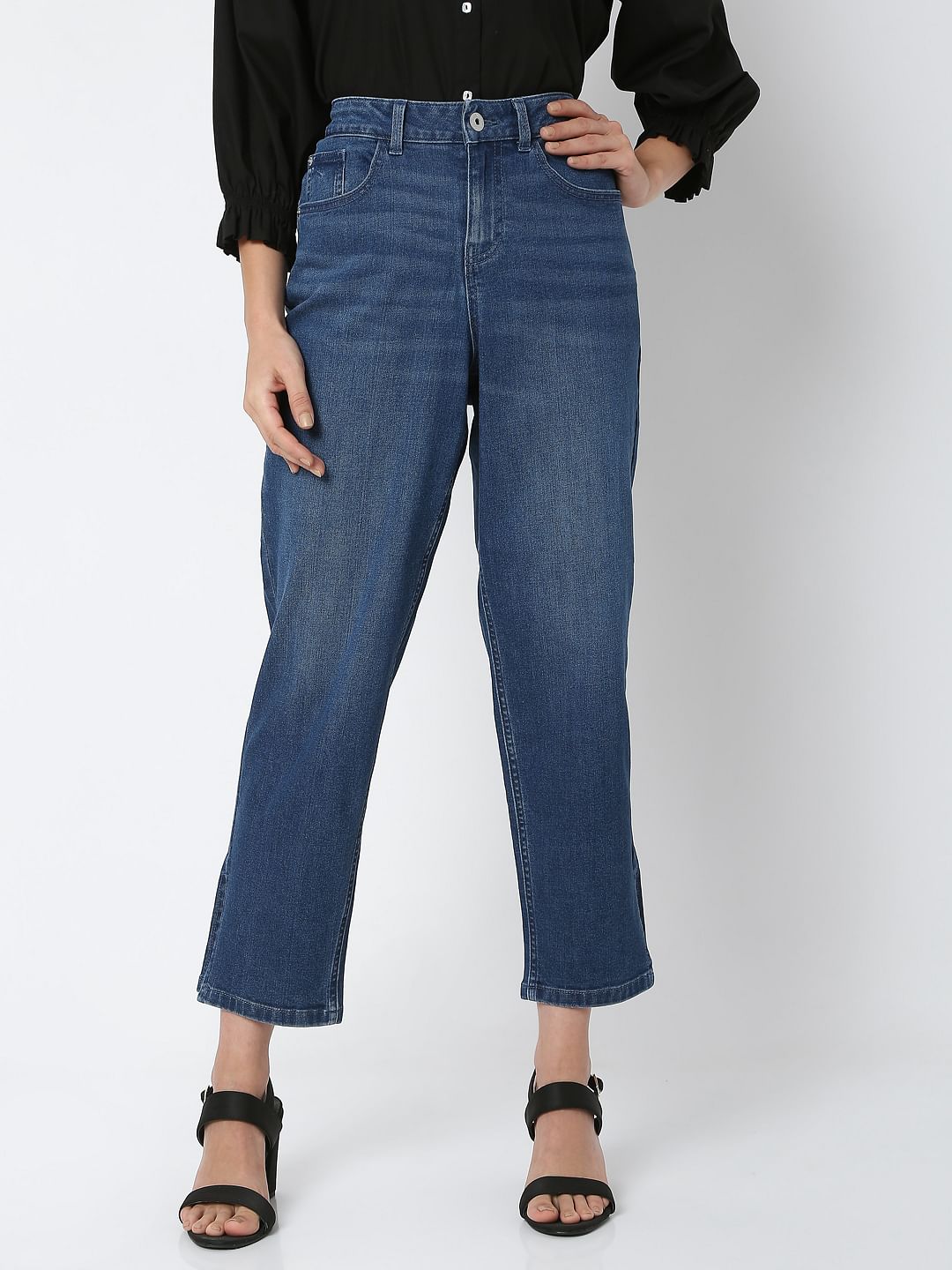 Blue High Rise Jade Straight Fit Jeans