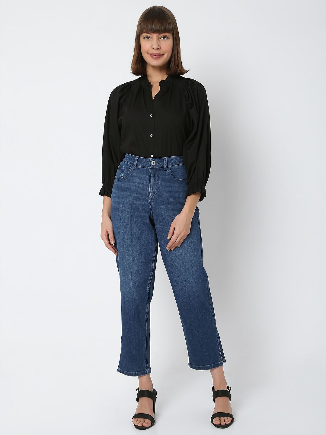 Blue High Rise Jade Straight Fit Jeans