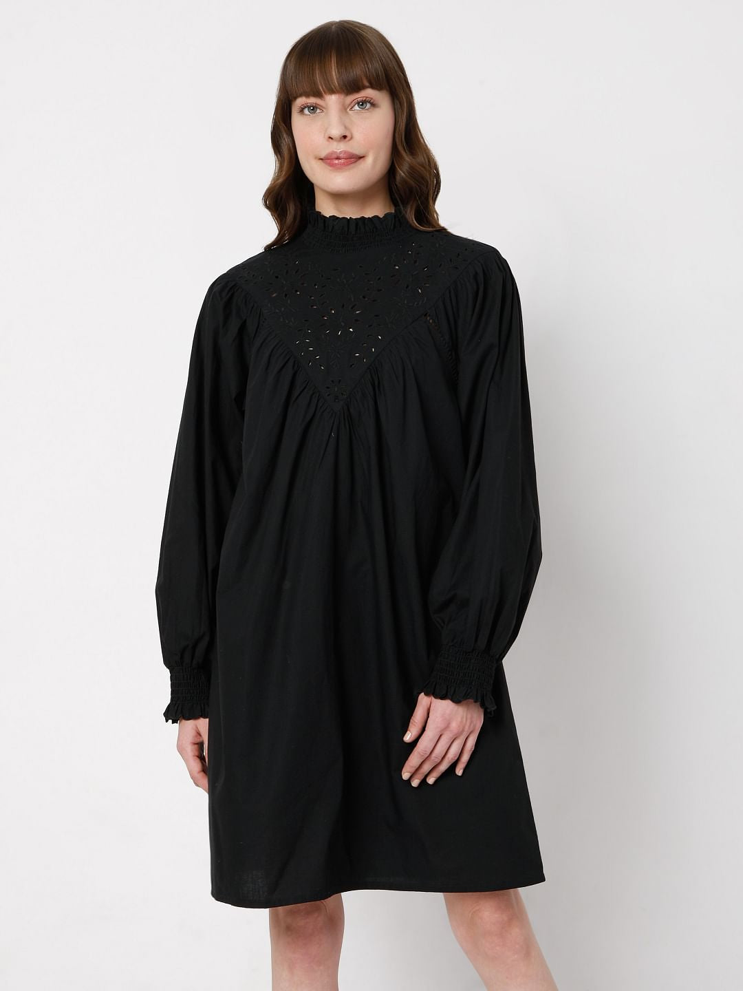 Black Schiffli Shift Dress