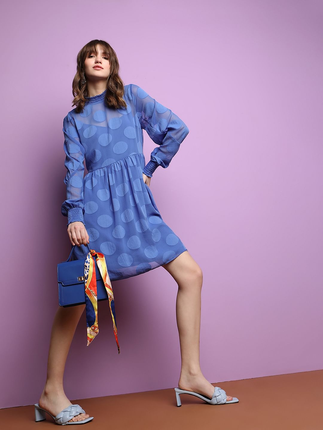 Blue Polka Dot Fit & Flare Dress