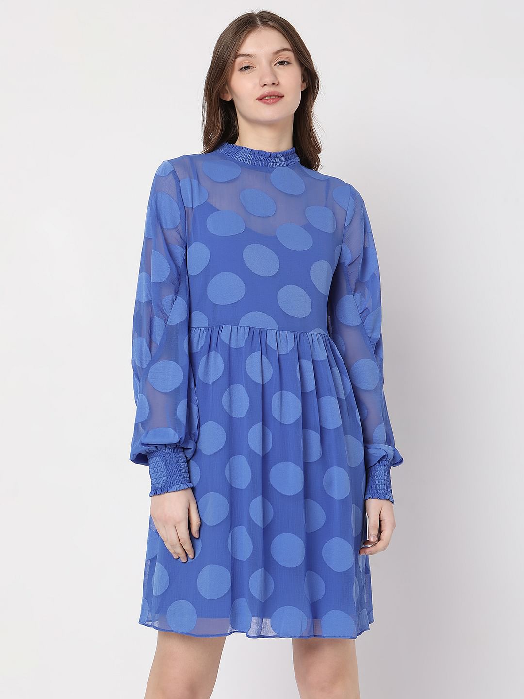 Blue Polka Dot Fit & Flare Dress