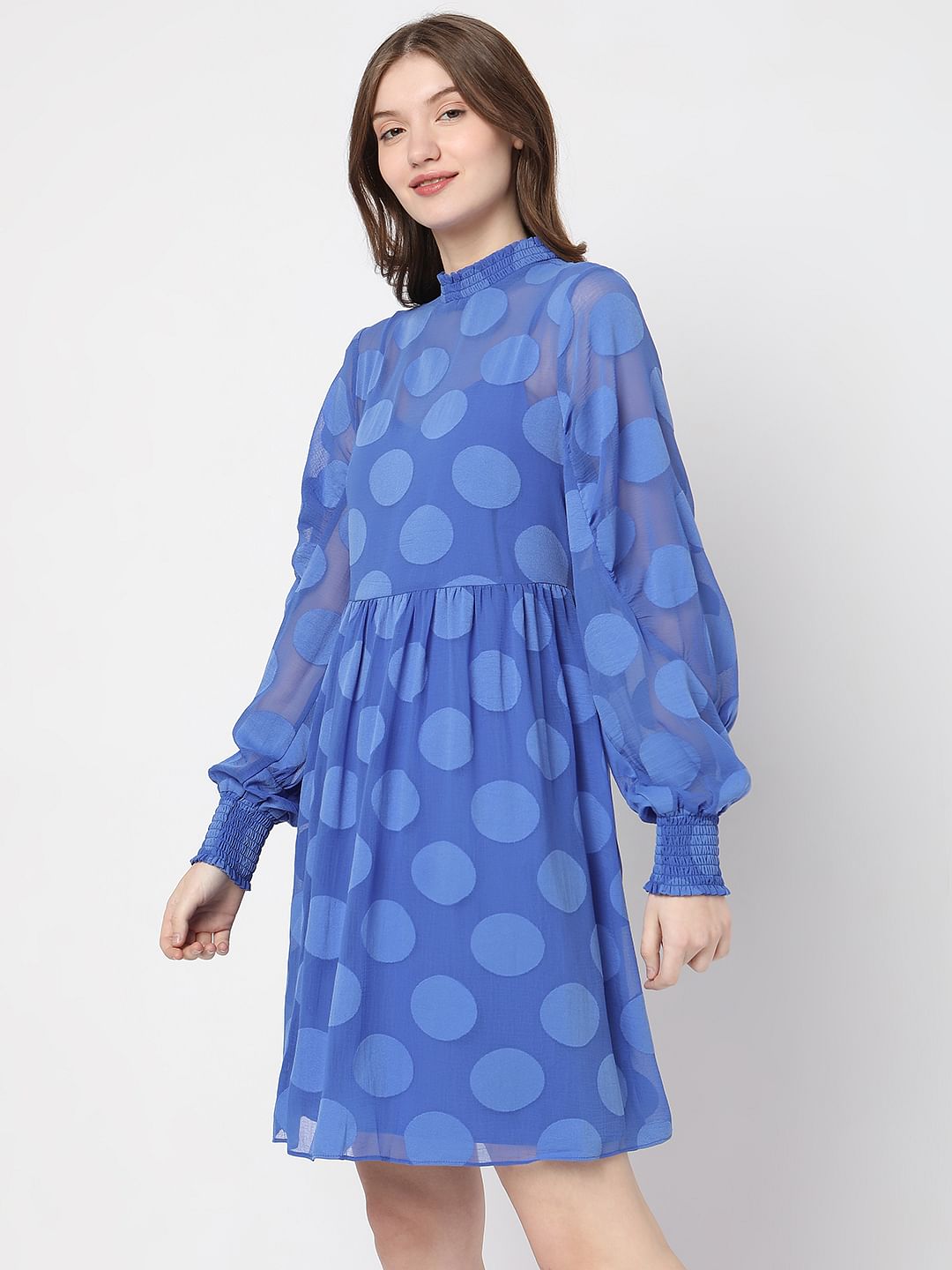 Blue Polka Dot Fit & Flare Dress