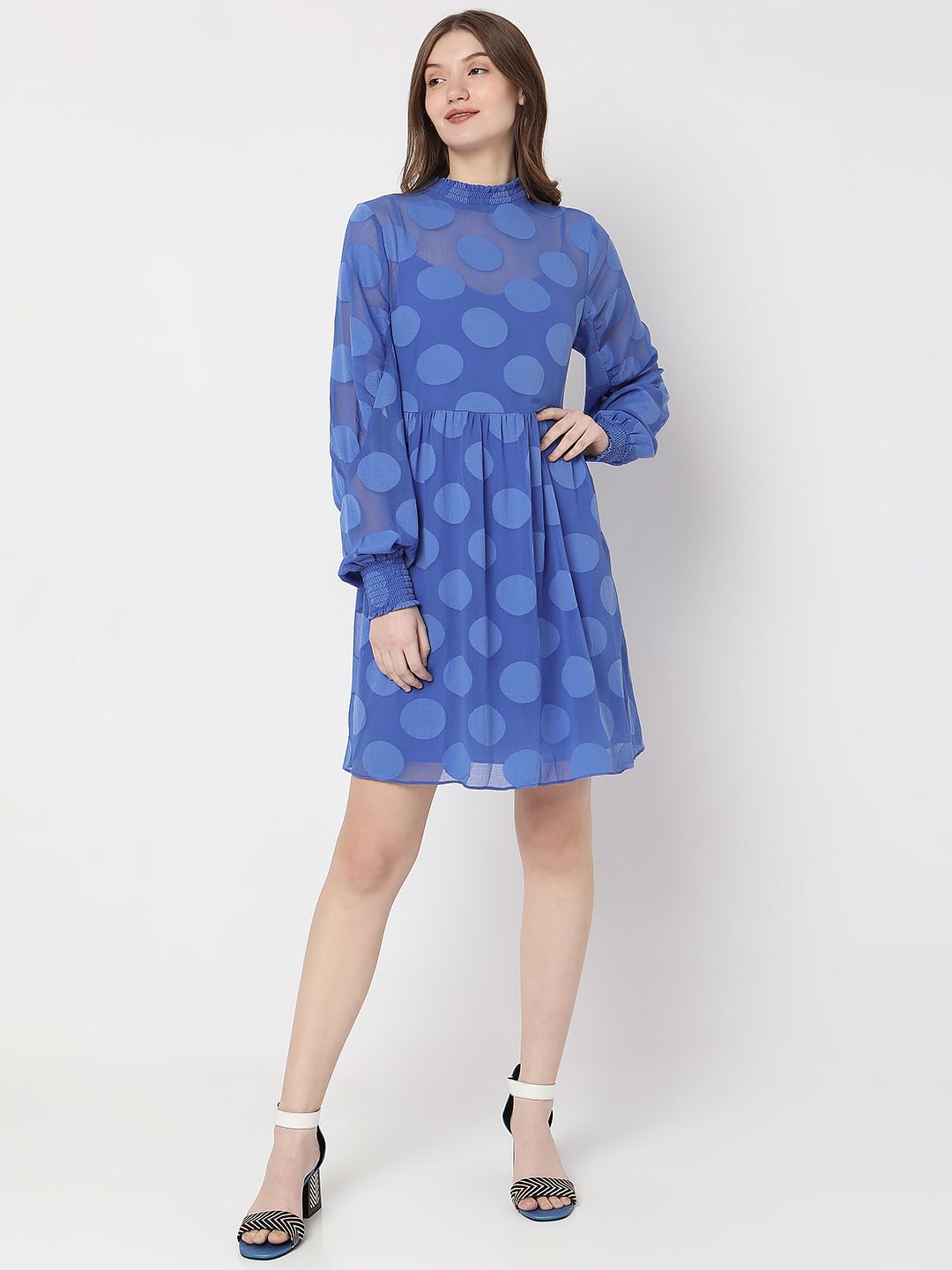 Blue Polka Dot Fit & Flare Dress