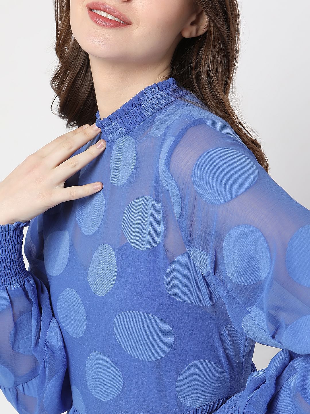 Blue Polka Dot Fit & Flare Dress