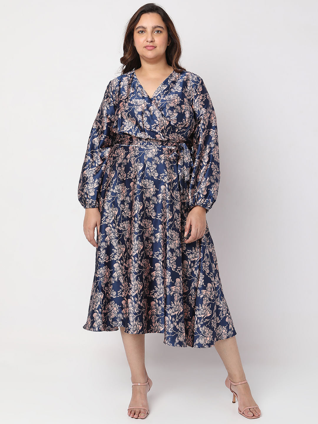 Curve Blue Floral Print Midi Dress