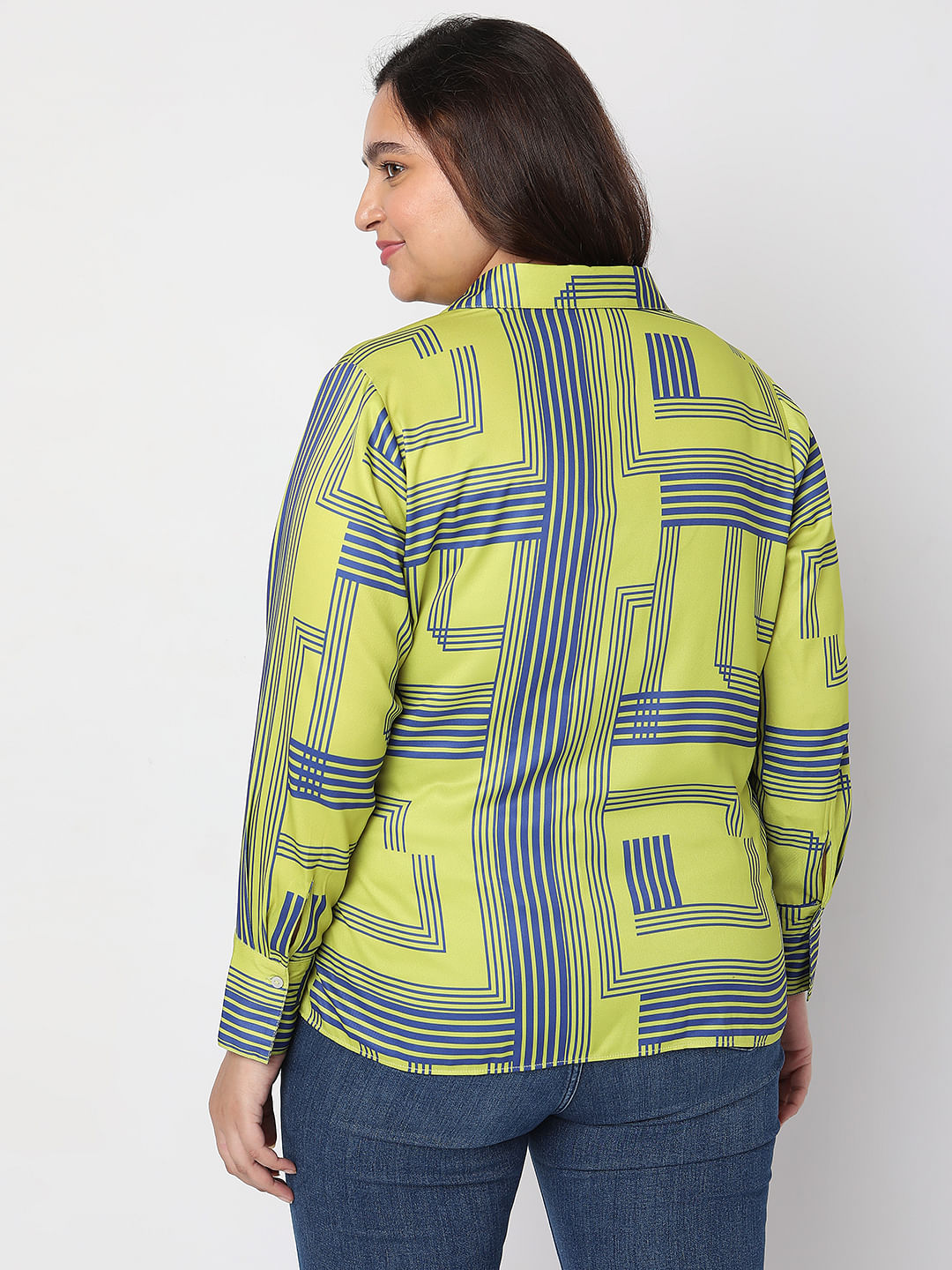 Curve Green Printed Front Knot Shirt