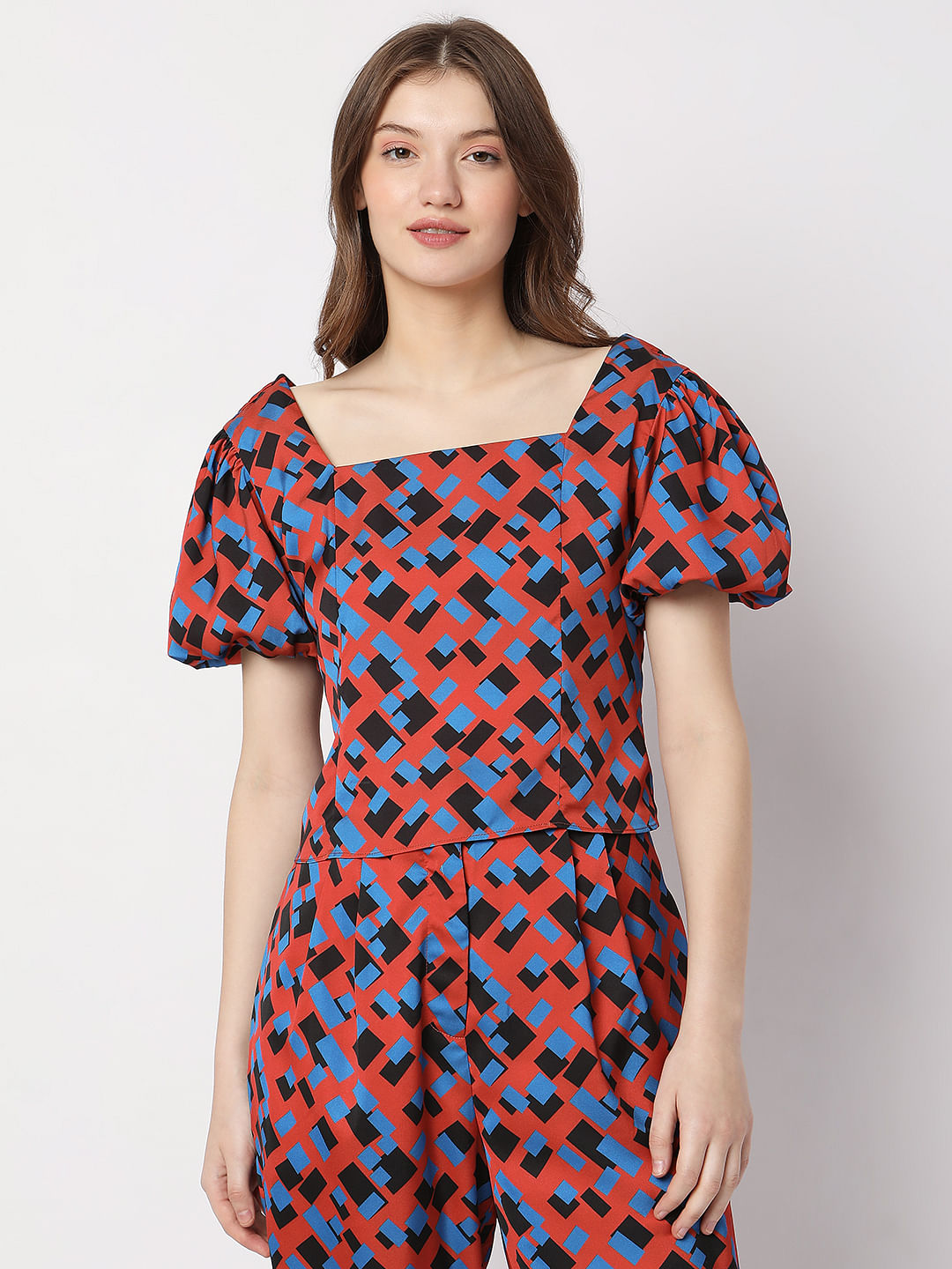 Brown Printed Co-Ord Top