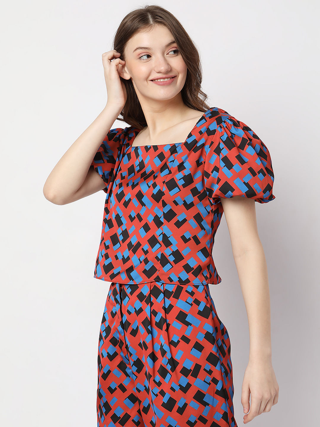 Brown Printed Co-Ord Top