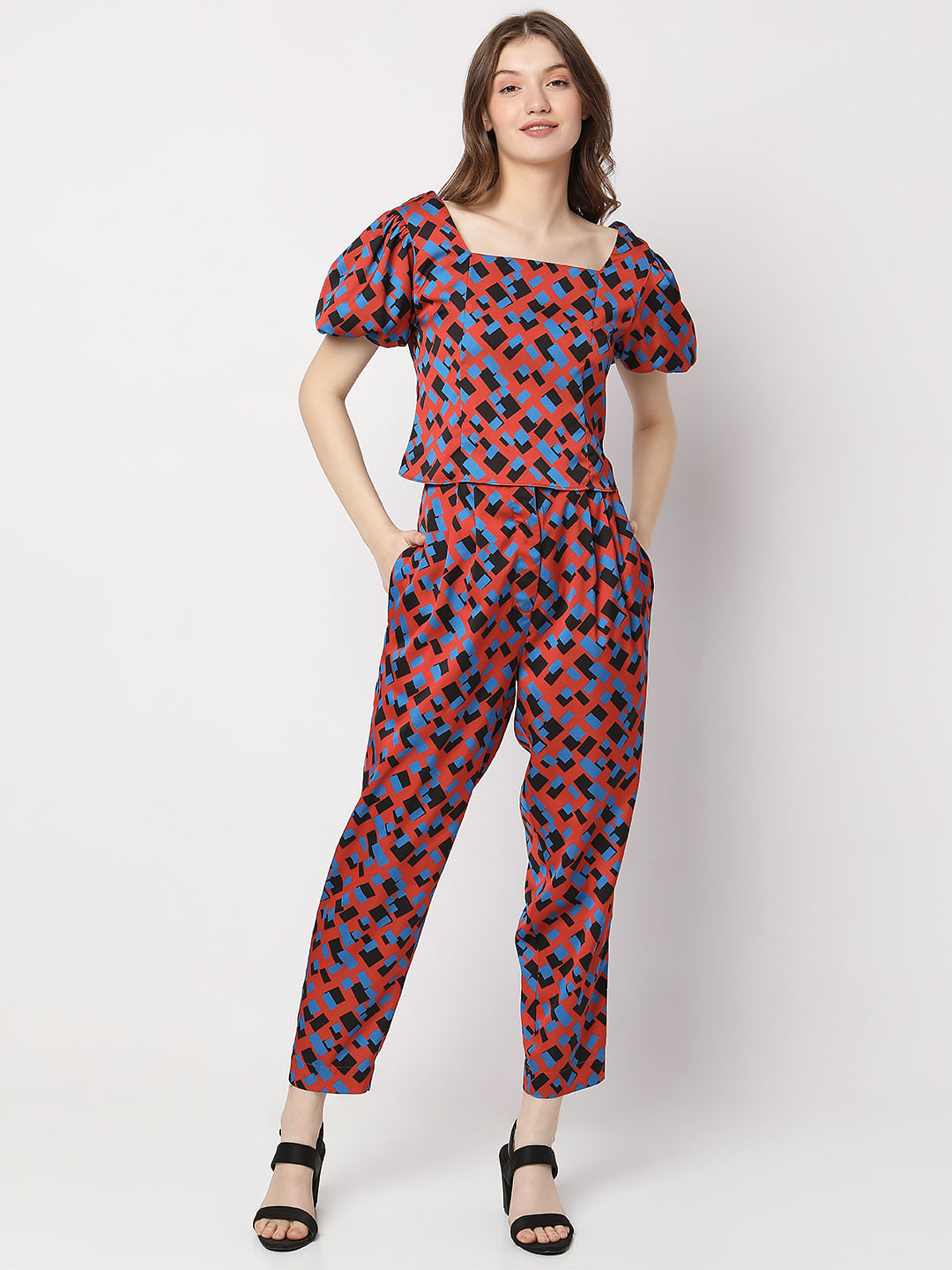 Brown Printed Co-Ord Top