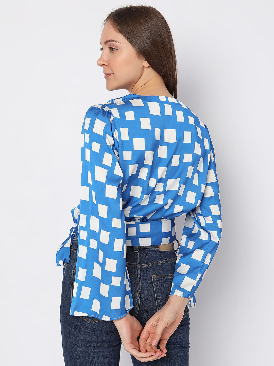 Blue Printed Wrap-Over Top